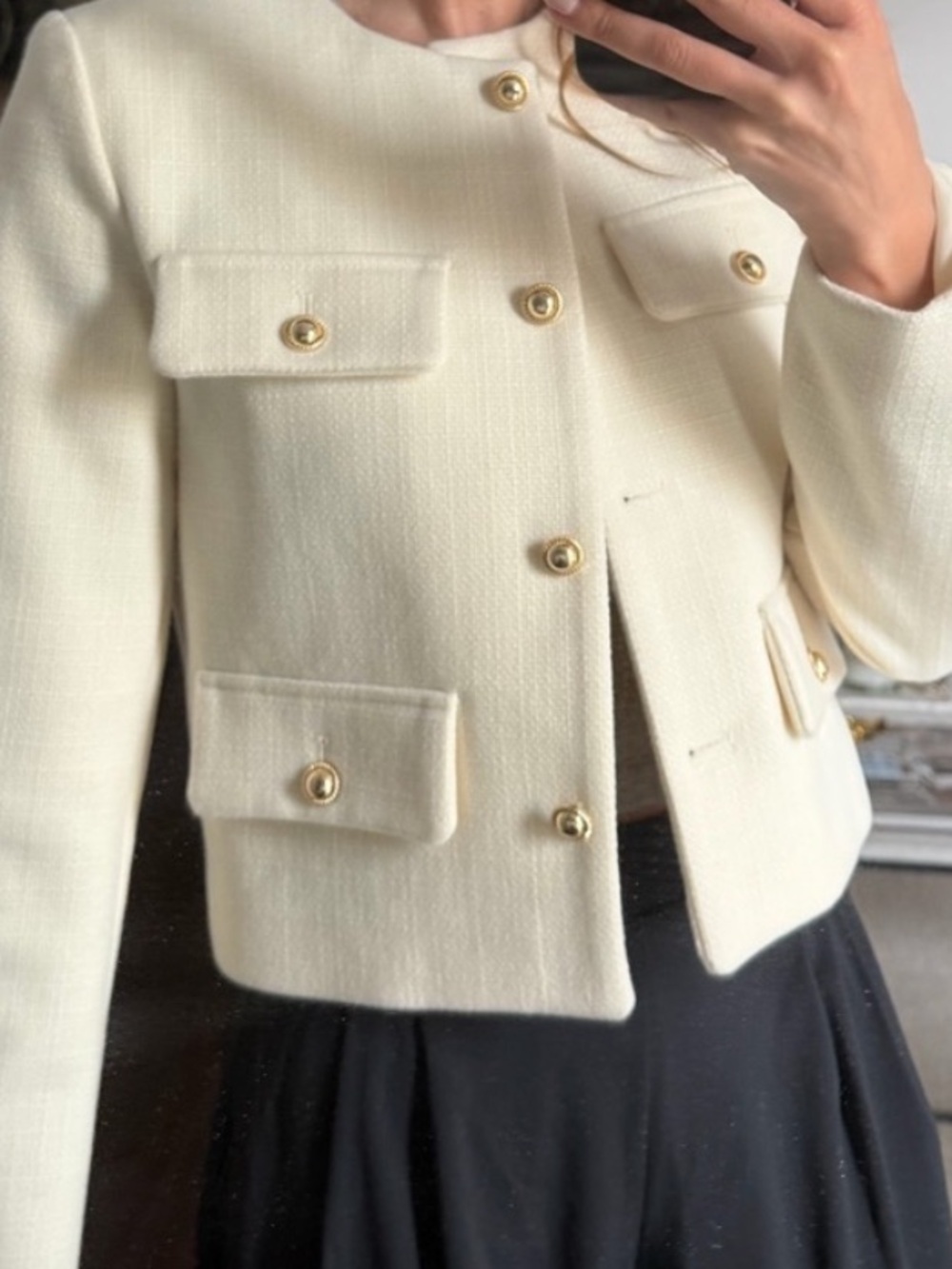 ZARA TWEED COLLARLESS COAT- size XS NWOT